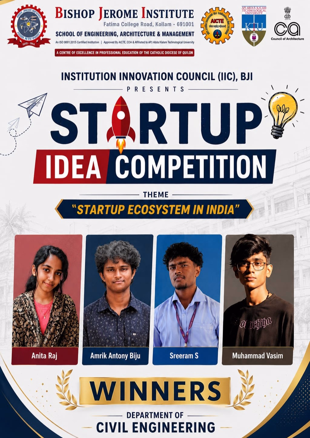 Civil Engineering Students Win Startup Idea Competition | Bishop Jerome Institute